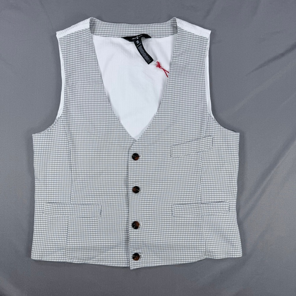 Houston White Mens S Grey Recycled Blend Houndstooth Suit Vest SP25HW667B New